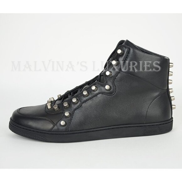 GUCCI SNEAKERS BLACK LEATHER HIGH TOP STUDDED SHOES sz 9.5G / converts to US 10 - Picture 4 of 12